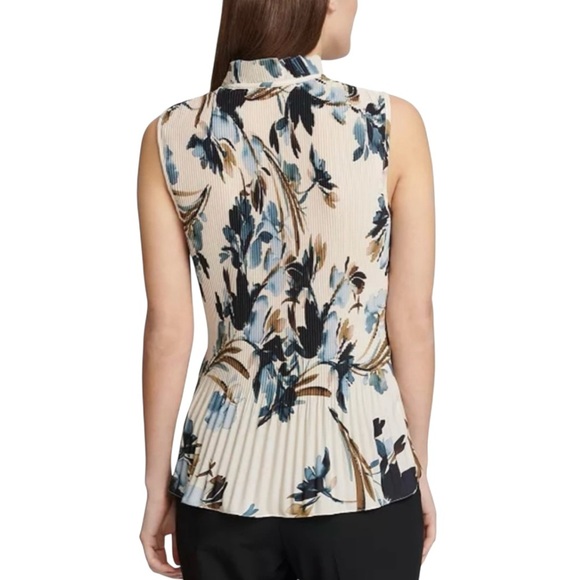 DKNY Pleated Floral-Print Sleeveless Blouse Size L - Picture 3 of 13